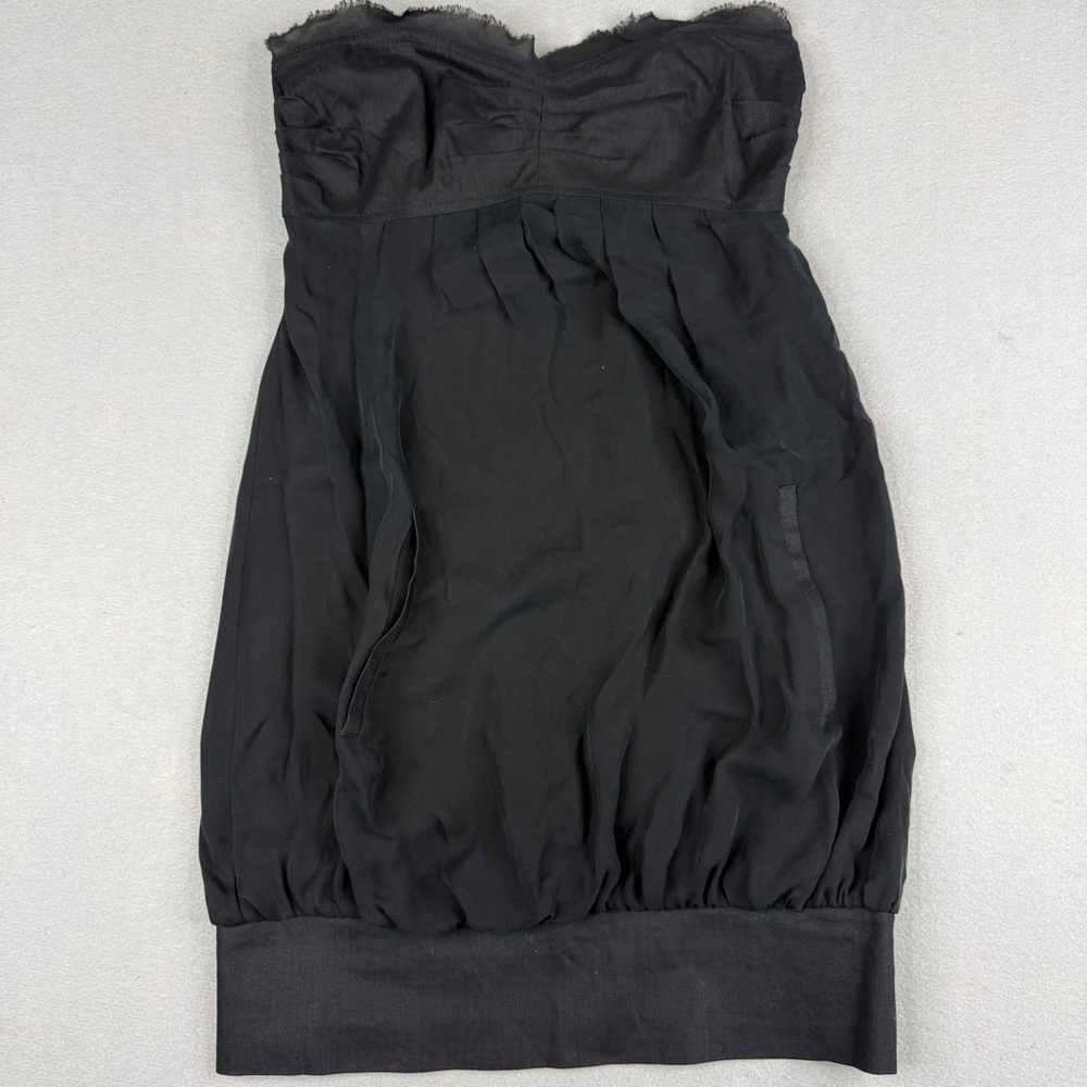 Ya Ya Black Strapless Bubble Hem Dress Silk Linen Blend Smocked Back S